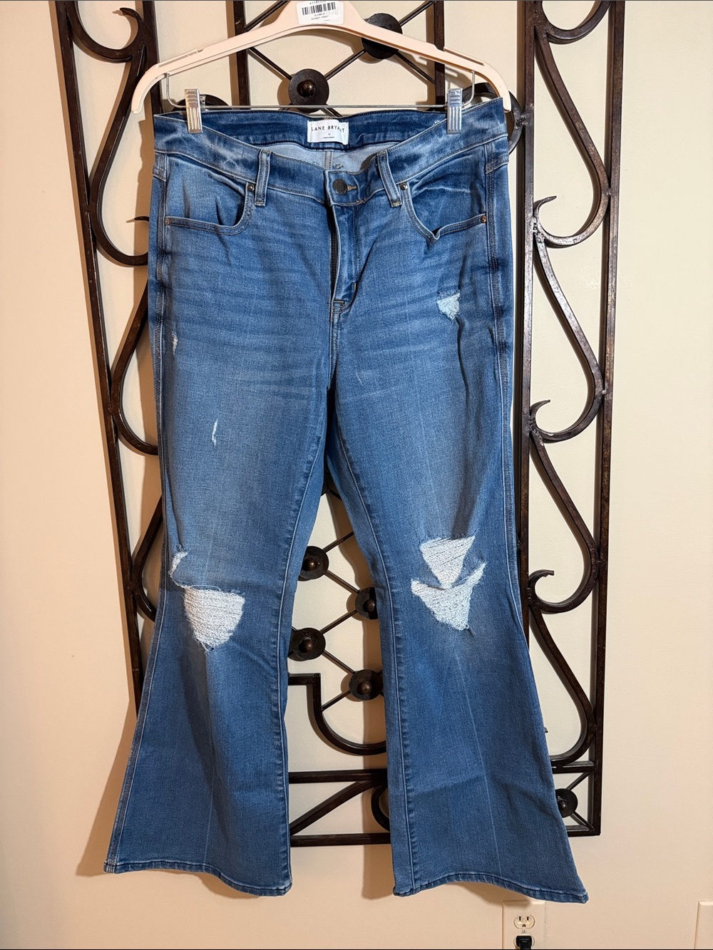 Lane Bryant Distressed Dark Blue Flare Jeans